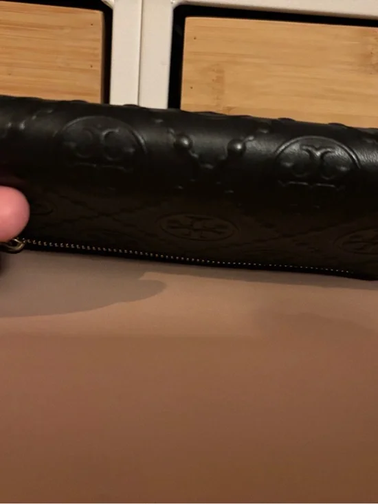 T Monogram Tonal Embossed Zip Slim Wallet, Black - Picture 2 of 4